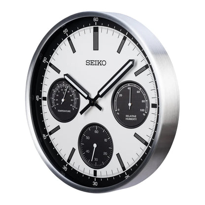 Seiko QXA823SLH silver sport wall clock angled view