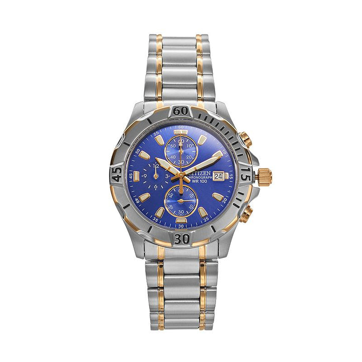 Citizen AN3394-59L two-tone blue dial chronograph front view