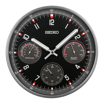 Seiko QXA823KLH black sport wall clock detail view