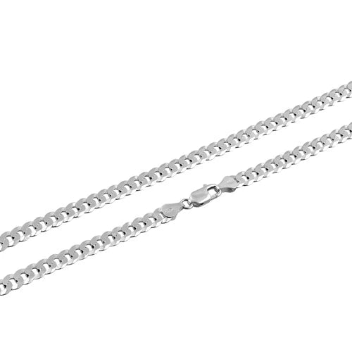 6.5 mm sterling silver flat curb chain necklace, flat interlocking links and lobster clasp