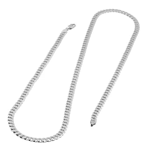 6.5 mm sterling silver flat curb chain necklace, full necklace