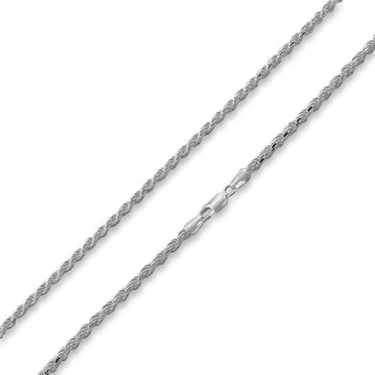 3.2 mm sterling silver rope chain necklace, links and clasp