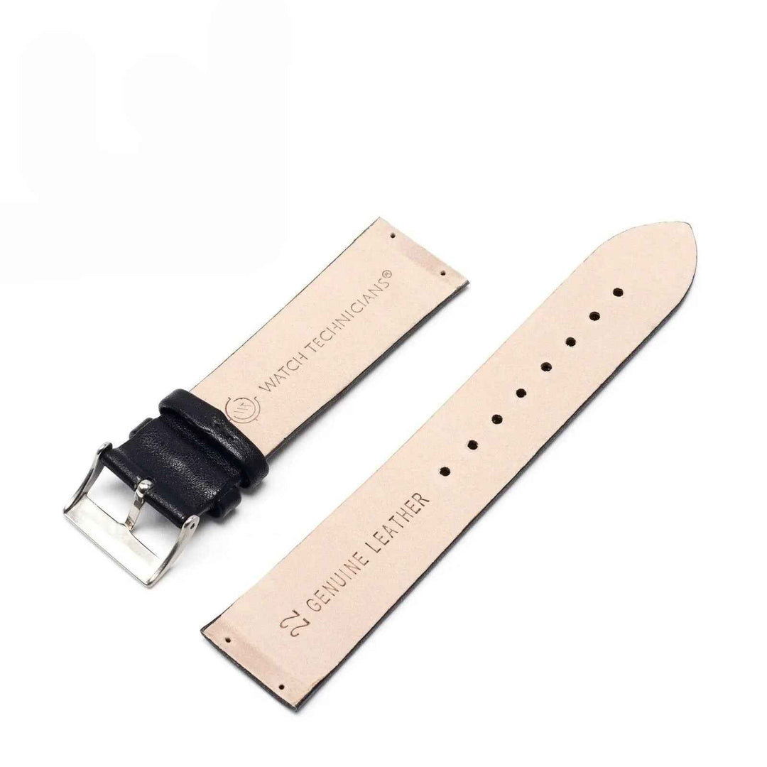 Skagen Genuine Black Leather Watch Strap/Band w/set of 4 screws - Watch Technicians Store