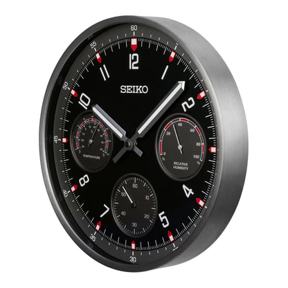 Seiko QXA823KLH black sport wall clock angled view