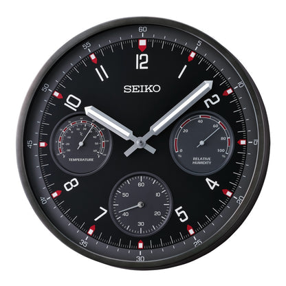 Seiko QXA823KLH black sport wall clock front view