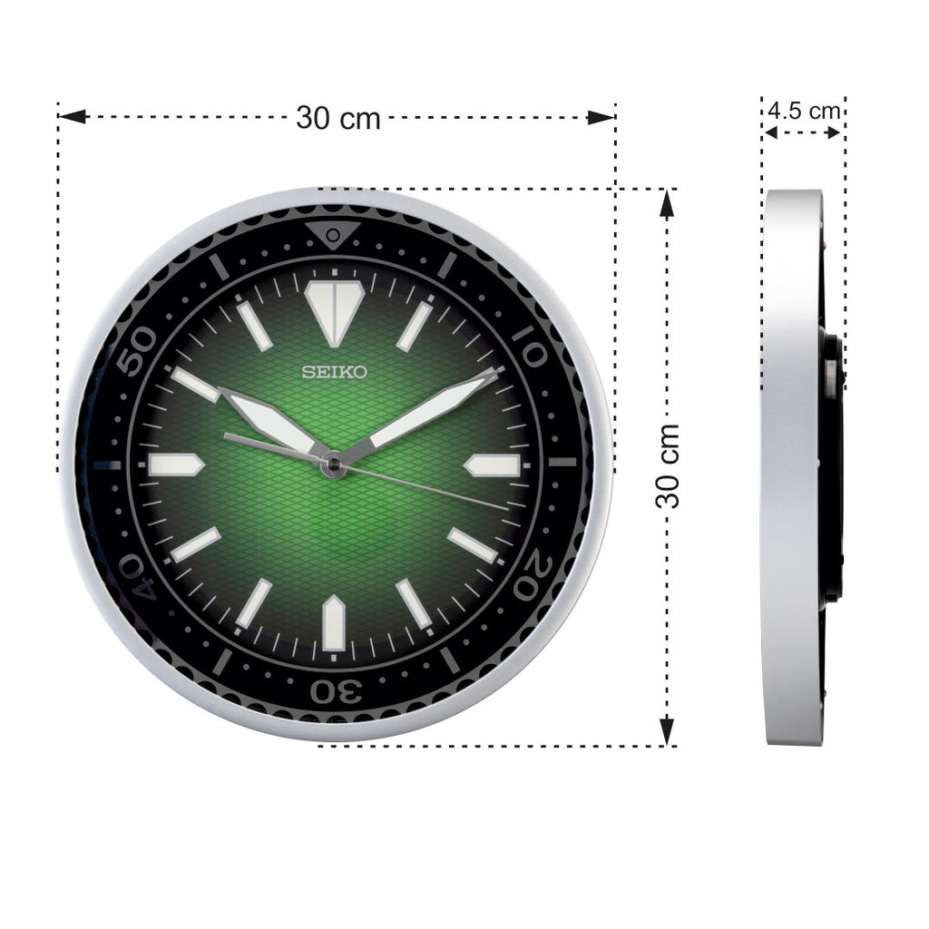 Seiko QXA791SLH green Heritage wall clock dimensions view