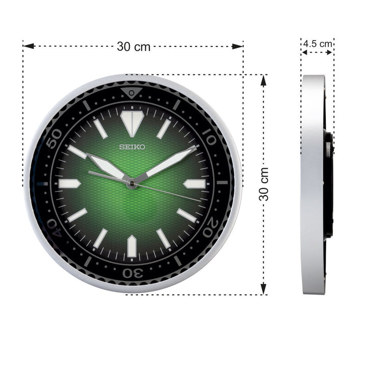 Seiko QXA791SLH green Heritage wall clock dimensions view