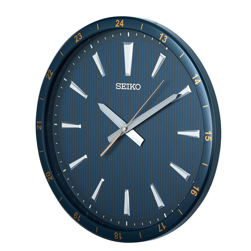 Seiko QXA802LLH blue Heritage wall clock angled view