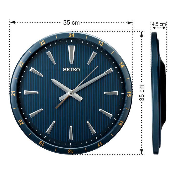 Seiko QXA802LLH blue Heritage wall clock dimensions view