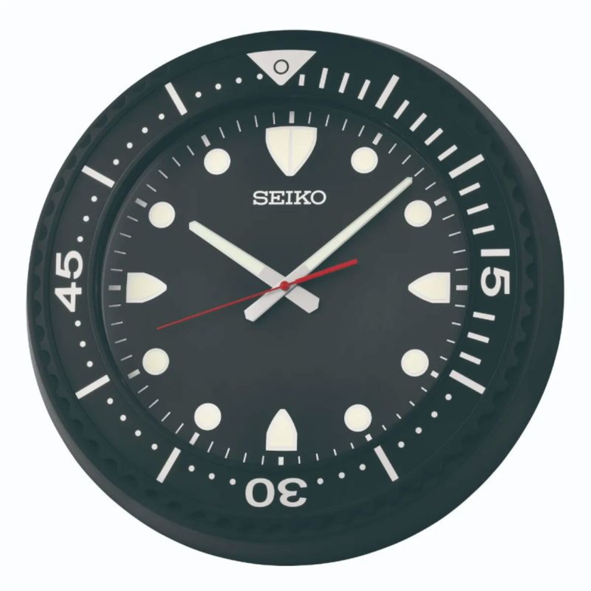 Seiko QXA849KLH black Heritage Design quiet sweep wall clock front view