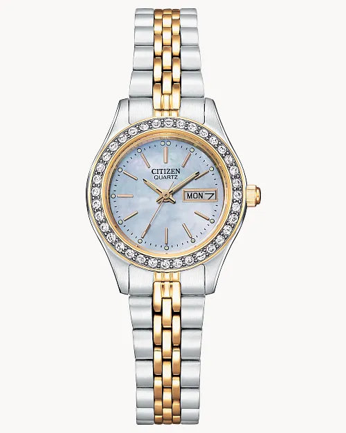 Citizen EQ0539-56Y two-tone crystal quartz watch front view