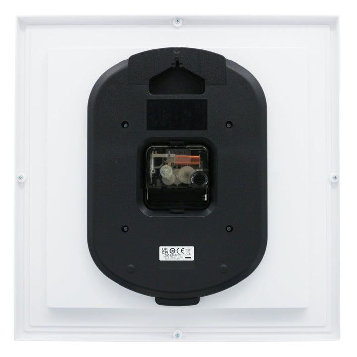Seiko QXA821WRH wall clock rear view showing quartz movement and battery compartment