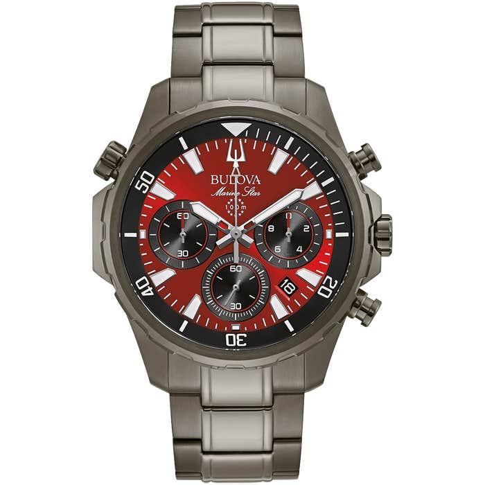 Bulova Marine Star 98B350 red dial quartz chronograph