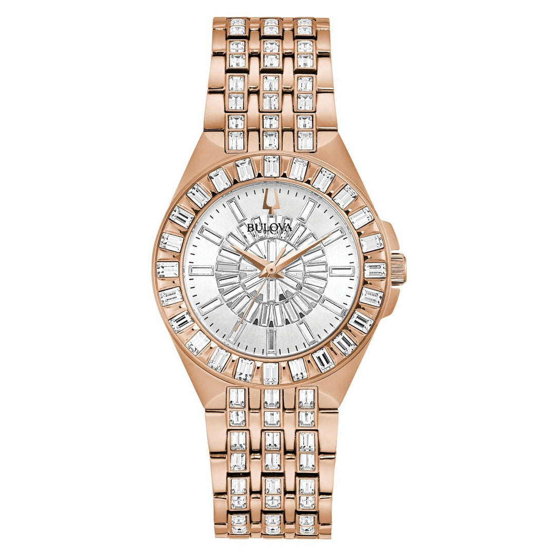 Bulova Phantom 98L268 rose gold-tone baguette crystal women's watch