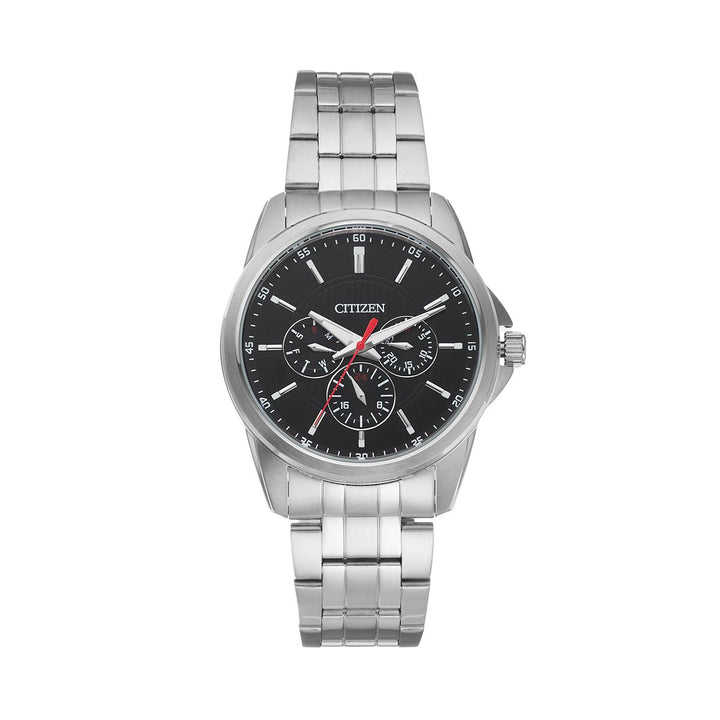 Citizen AG8340-58E quartz black dial stainless steel watch front view