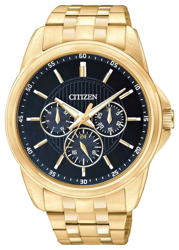 Citizen AG8342-52L gold-tone chronograph watch with blue dial