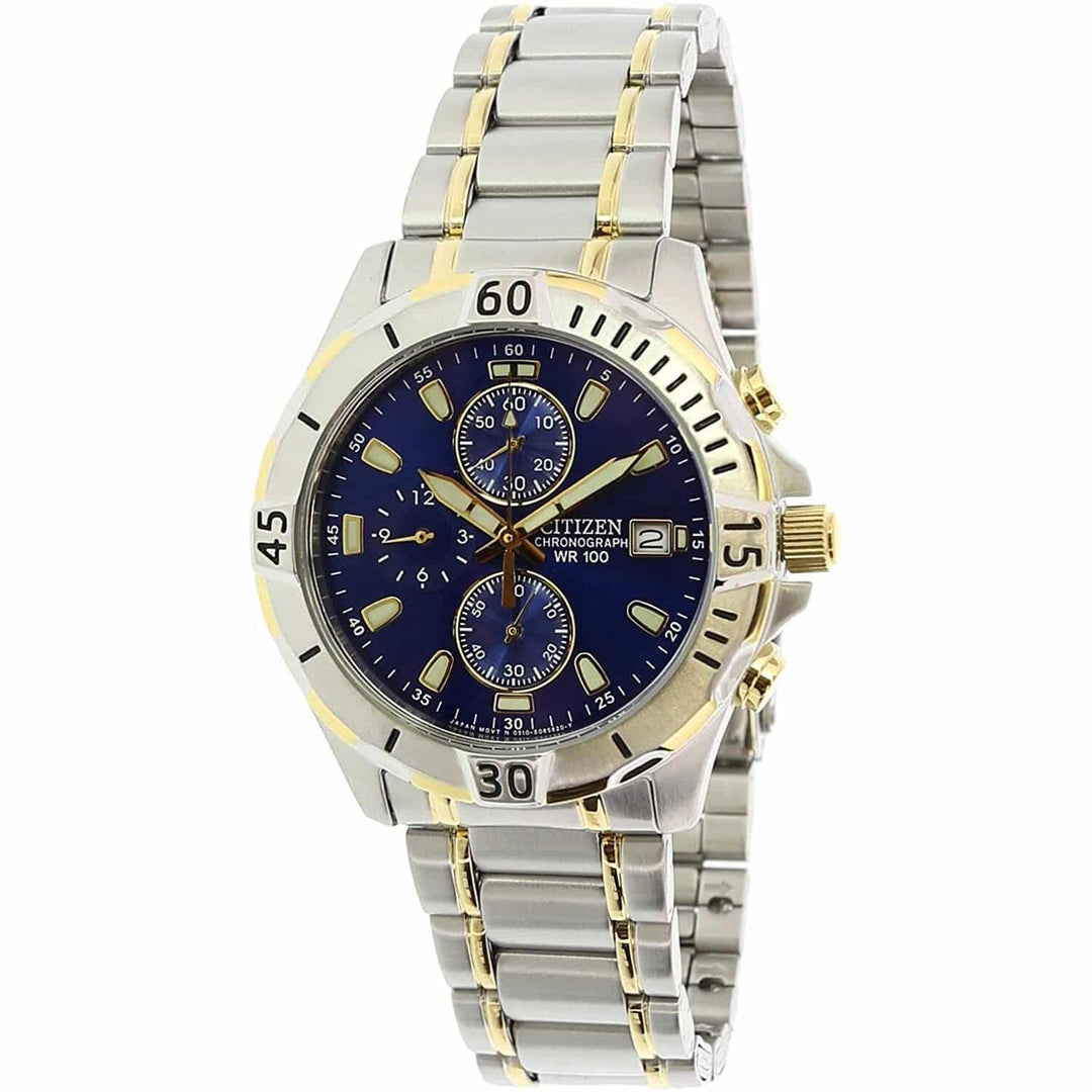 Citizen AN3394-59L blue dial two-tone chronograph watch, product view 2