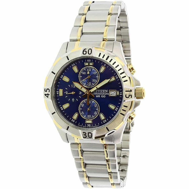 Citizen AN3394-59L blue dial two-tone chronograph watch, product view 2
