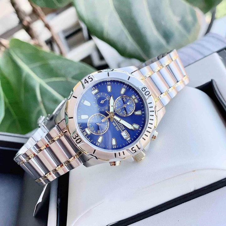 Citizen AN3394-59L blue dial two-tone chronograph watch, product view 5