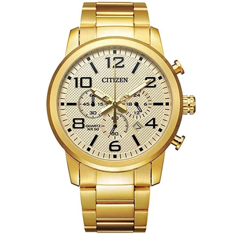Citizen AN8052-55P gold-tone champagne dial chronograph watch, front view