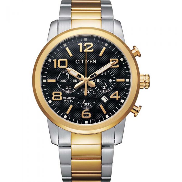 Citizen AN8054-50E two-tone chronograph black dial detail
