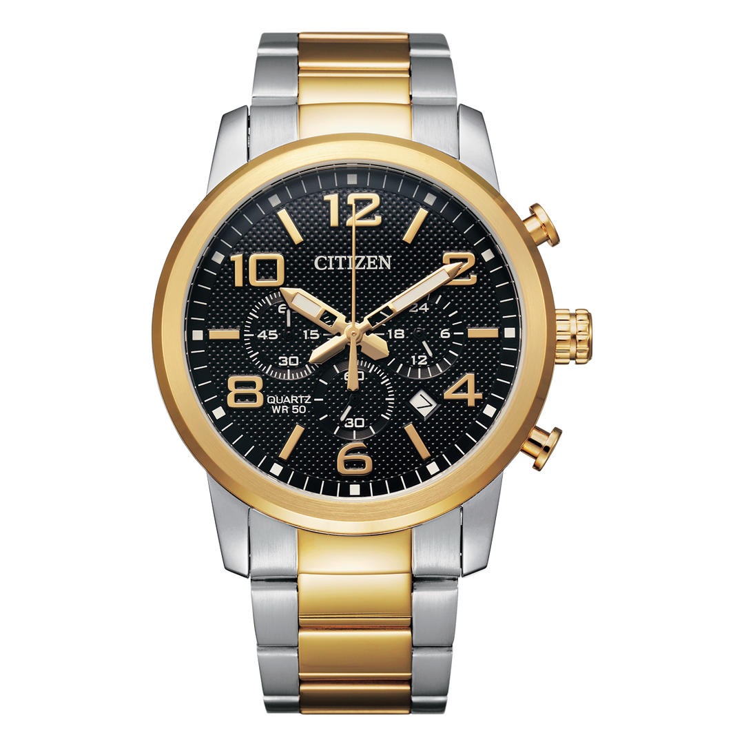 Citizen AN8054-50E quartz two-tone black dial chronograph front view