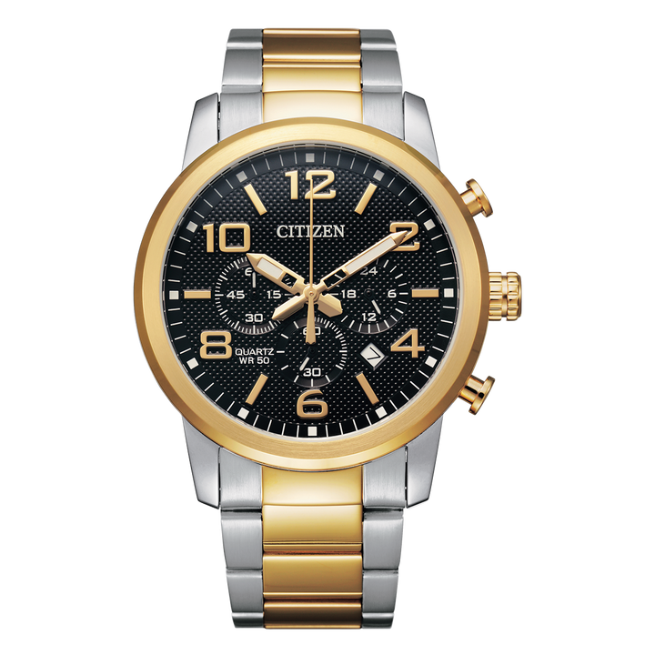 Citizen AN8054-50E quartz two-tone black dial chronograph front view
