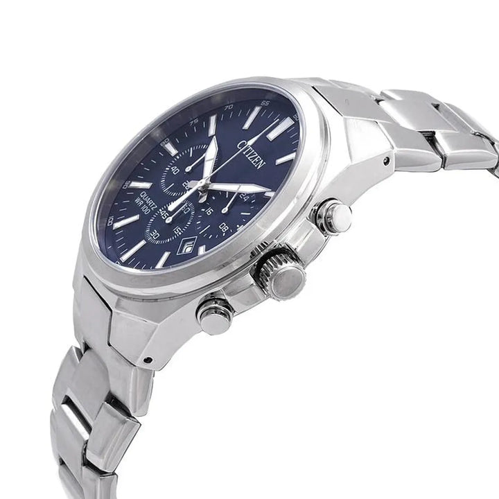 Citizen AN8170-59L blue dial quartz chronograph side angle