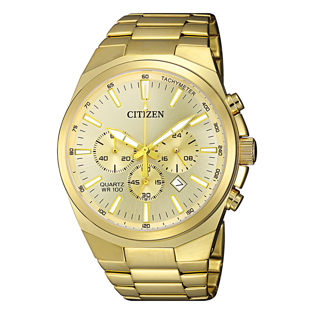Citizen AN8172-53P quartz gold dial chronograph watch front view