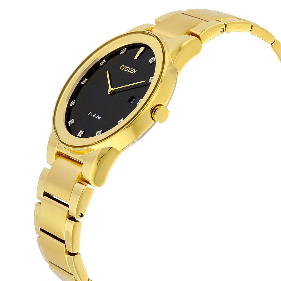 Citizen AU1062-56G Axiom gold-tone watch with black diamond dial, product view 2