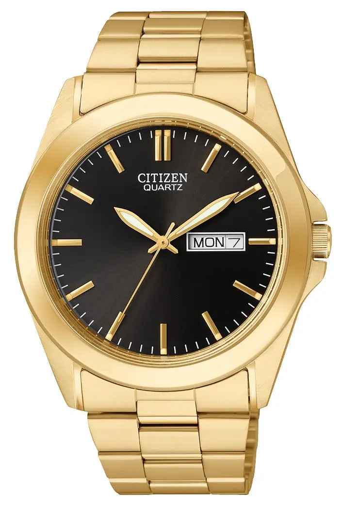 Citizen BF0582-51F gold-tone quartz day-date watch with black dial