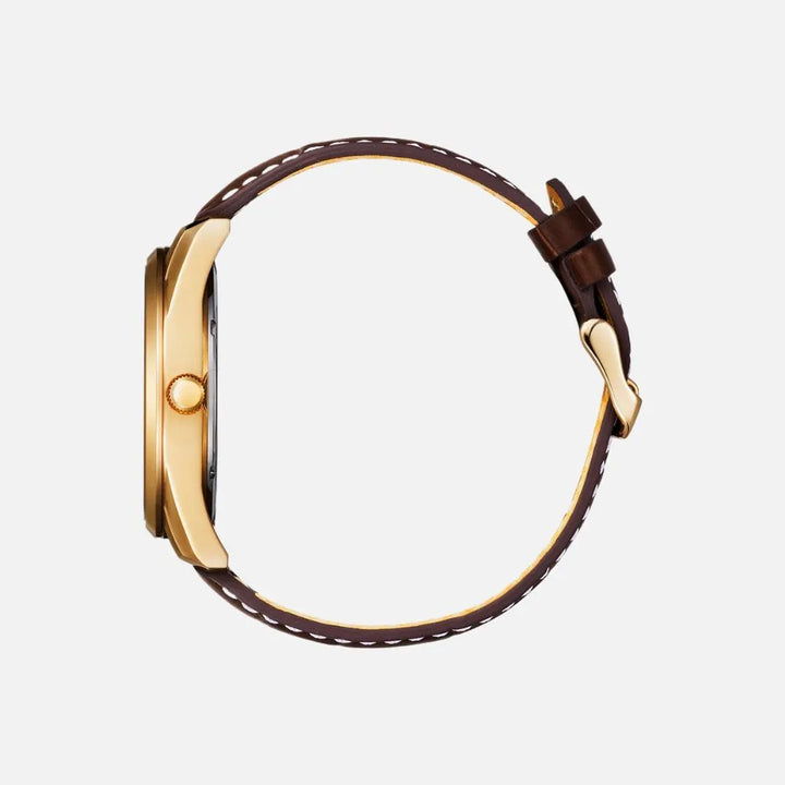 Citizen BI1033-04E rose-gold-tone quartz watch and brown leather strap side view