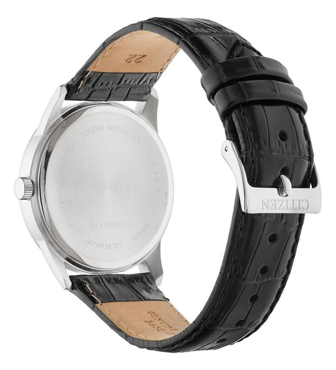 Citizen BI5000-01A quartz watch caseback and leather strap