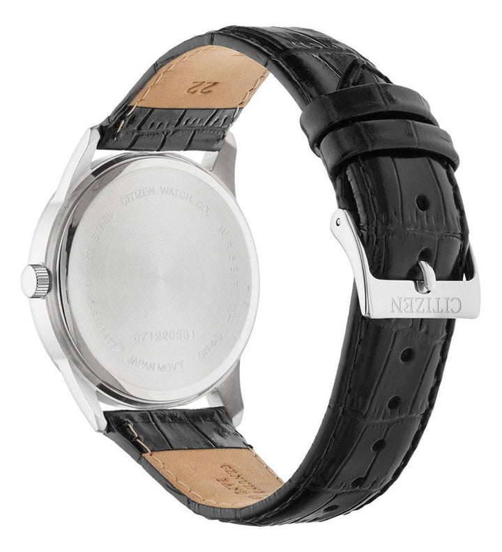 Citizen BI5000-01A quartz watch caseback and leather strap