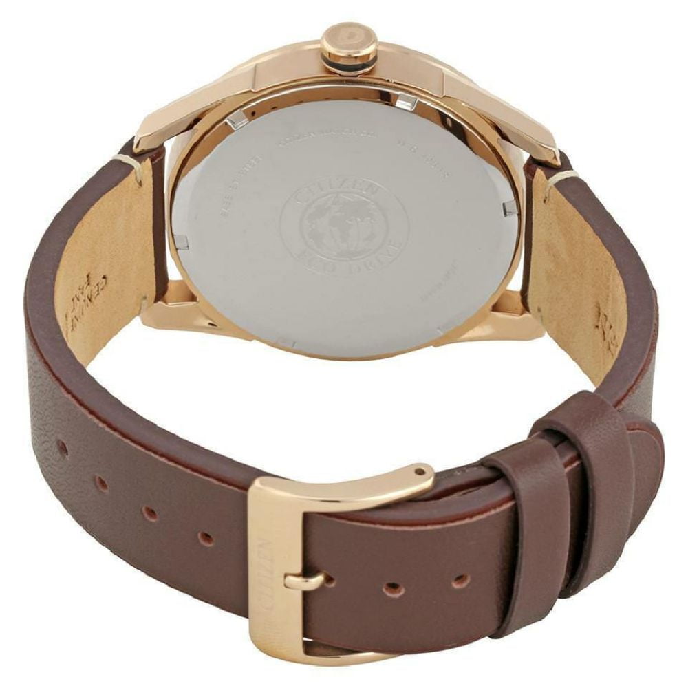 Citizen BM6983-00H rose-gold-tone caseback and brown leather strap