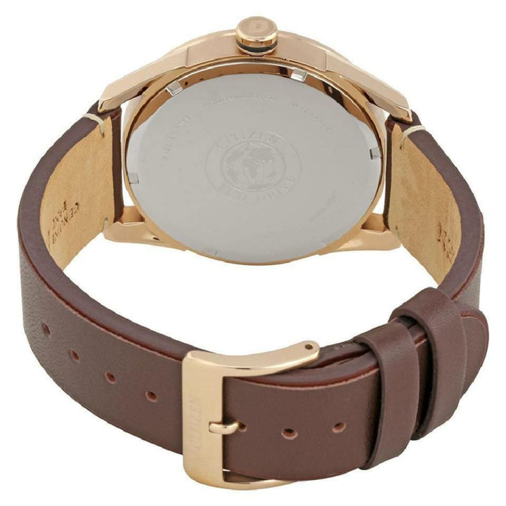 Citizen BM6983-00H rose-gold-tone caseback and brown leather strap