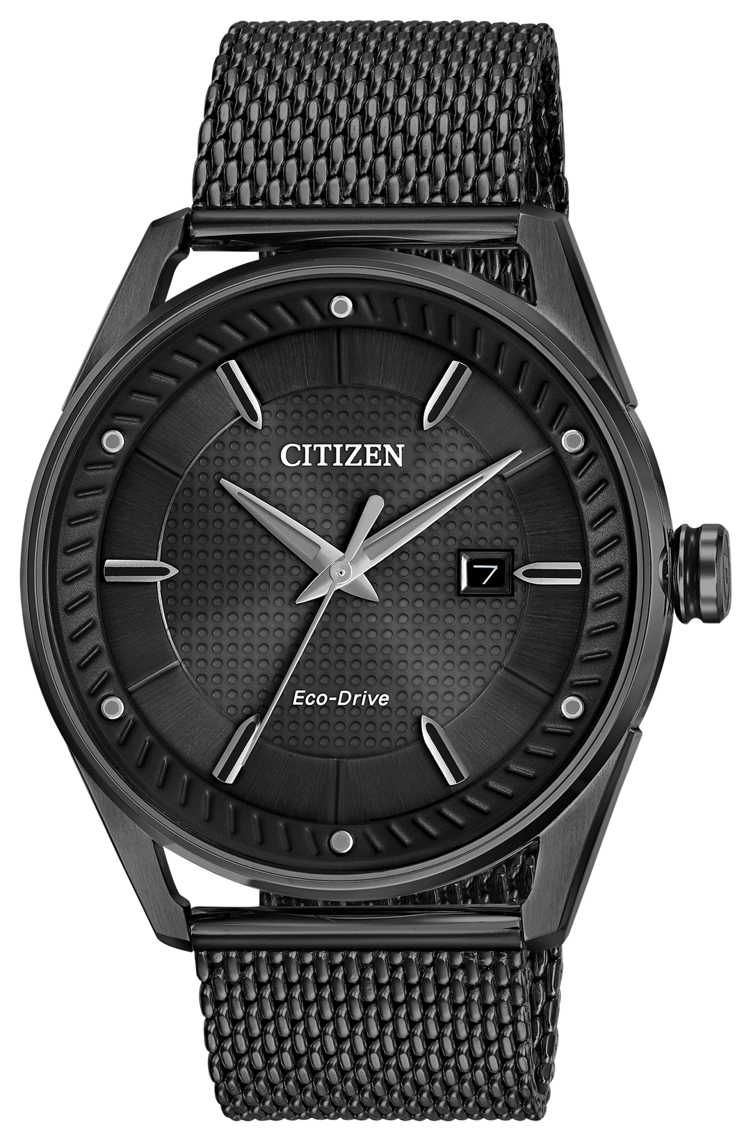 Citizen BM6988-57E Sport Casual Eco-Drive black mesh watch front view