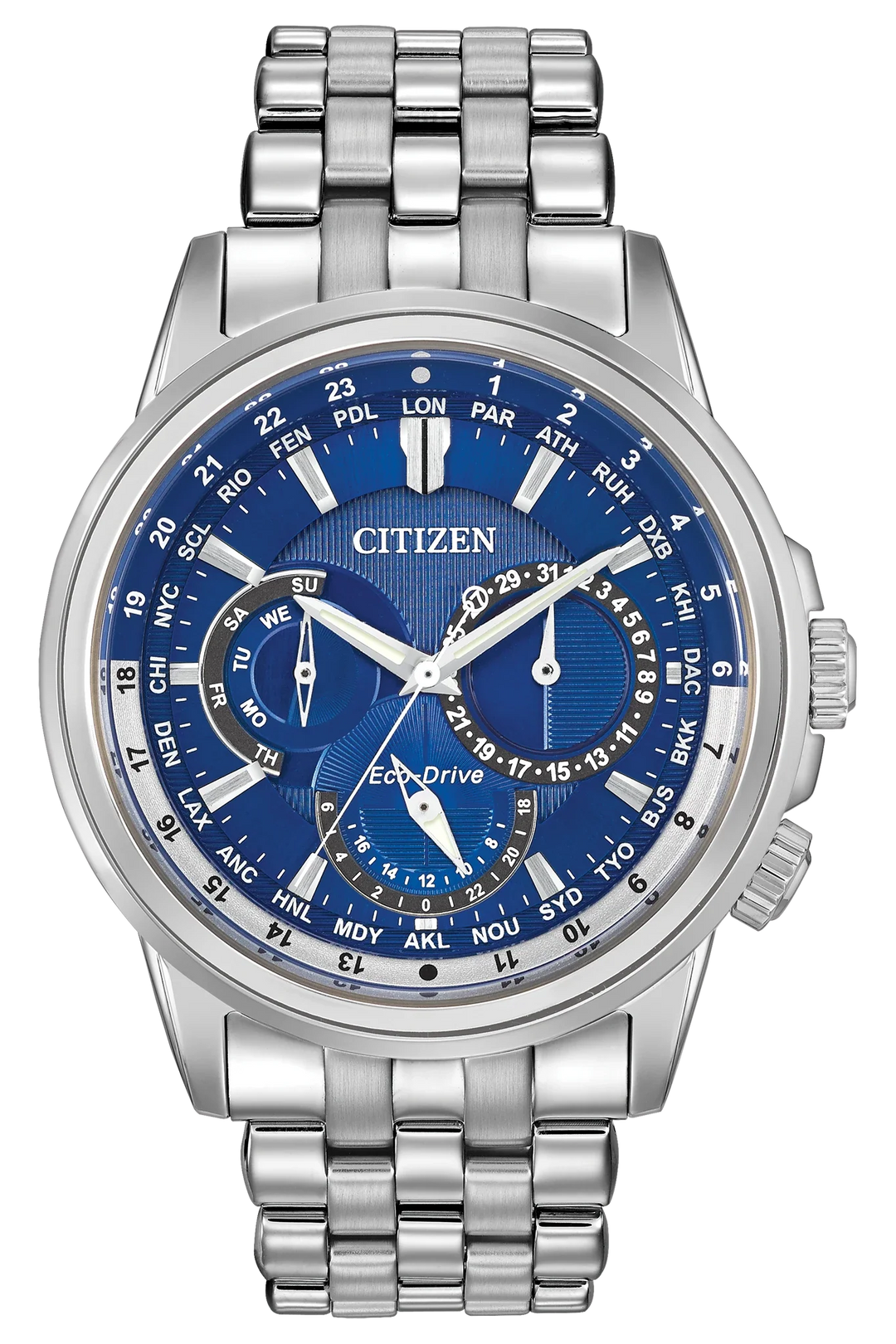 Citizen BU2021-51L Calendrier Eco-Drive blue dial watch front view
