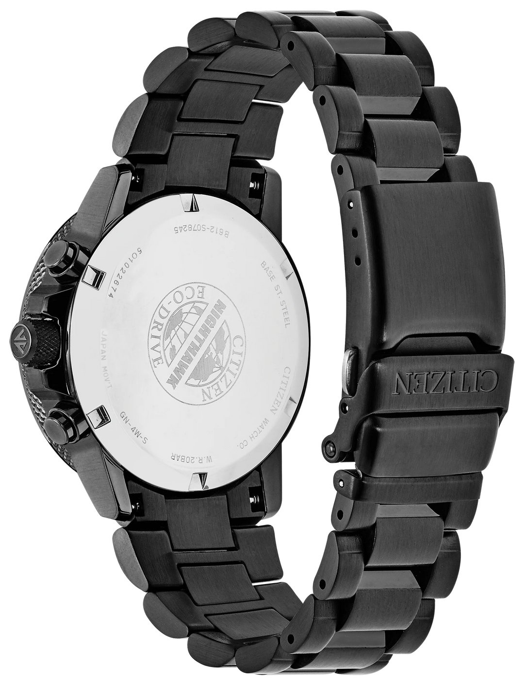 Citizen CA0295-58E Nighthawk Eco-Drive Chronograph caseback and bracelet view