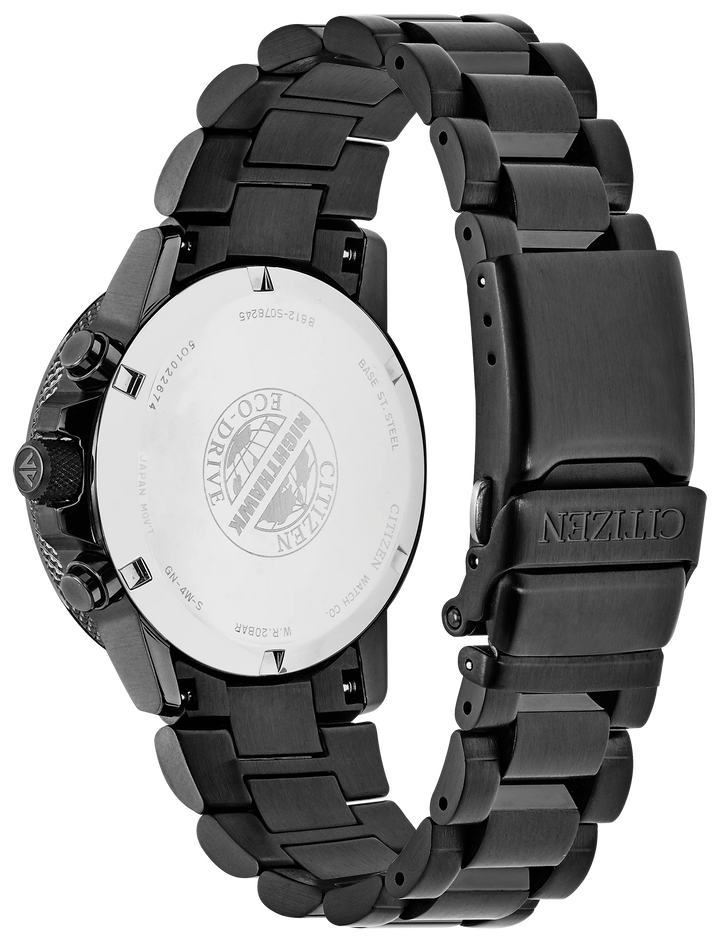 Citizen CA0295-58E Nighthawk Eco-Drive Chronograph caseback and bracelet view