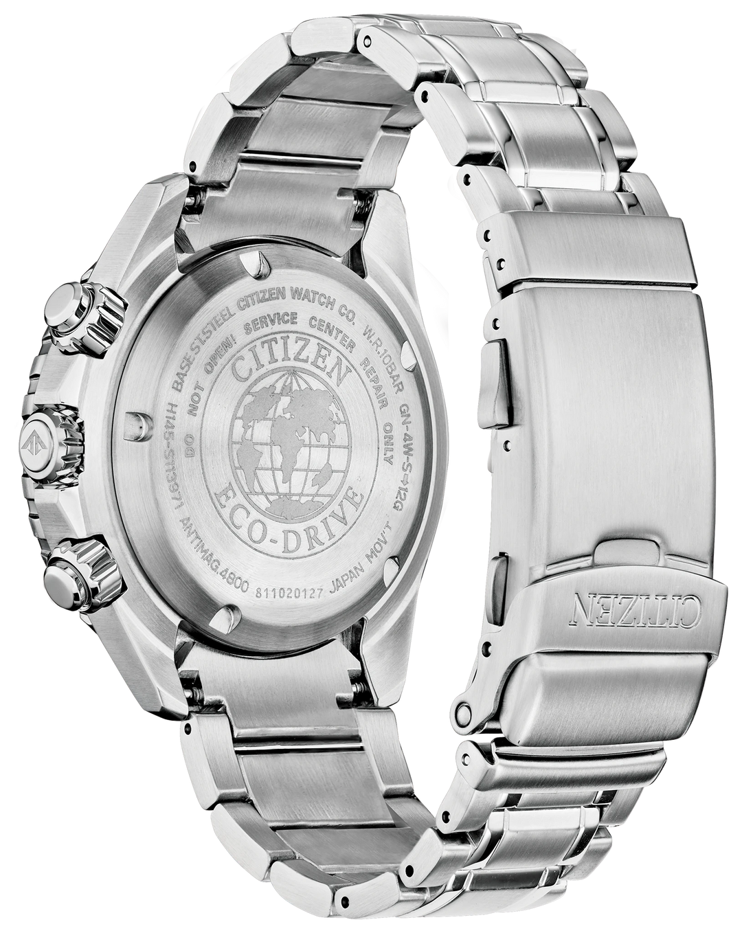 Citizen CA0710-58L Promaster Dive Eco-Drive chronograph caseback and bracelet
