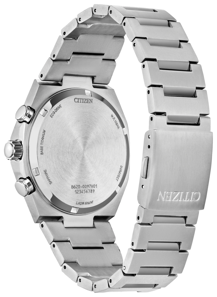 Citizen CA4610-85A Zenshin Eco-Drive chronograph caseback and bracelet