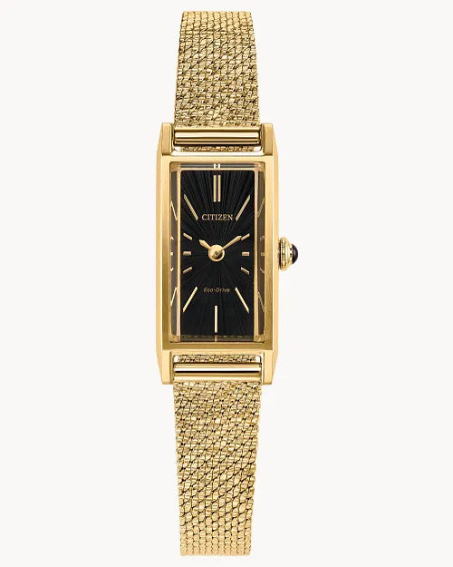 Citizen EG7128-59E Fio Eco-Drive black dial gold-tone watch front view