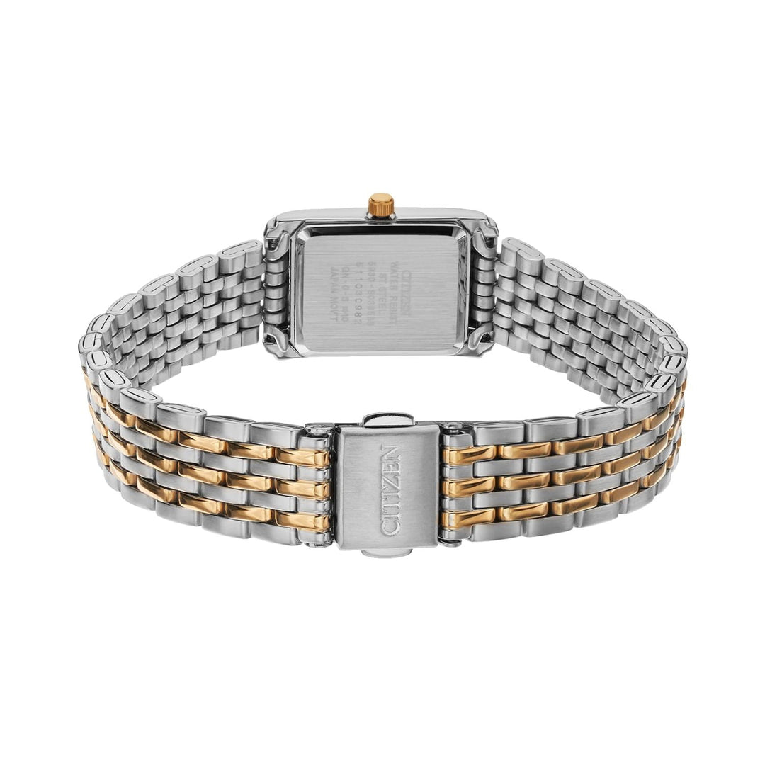 Citizen EJ5854-56A two-tone bracelet and rectangular caseback view