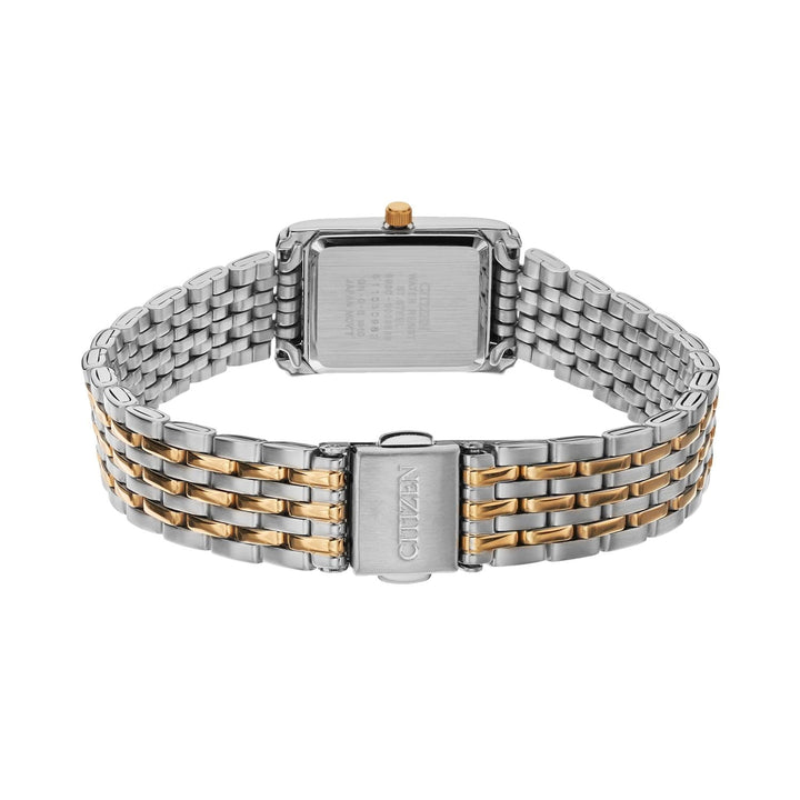 Citizen EJ5854-56A two-tone bracelet and rectangular caseback view
