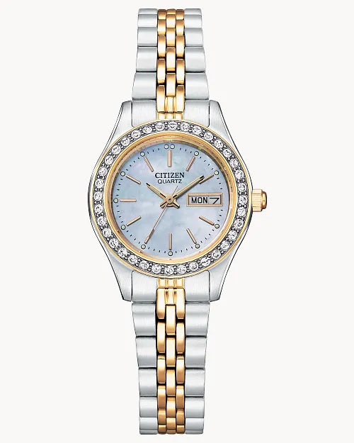 Citizen EQ0539-56Y two-tone crystal quartz watch front view