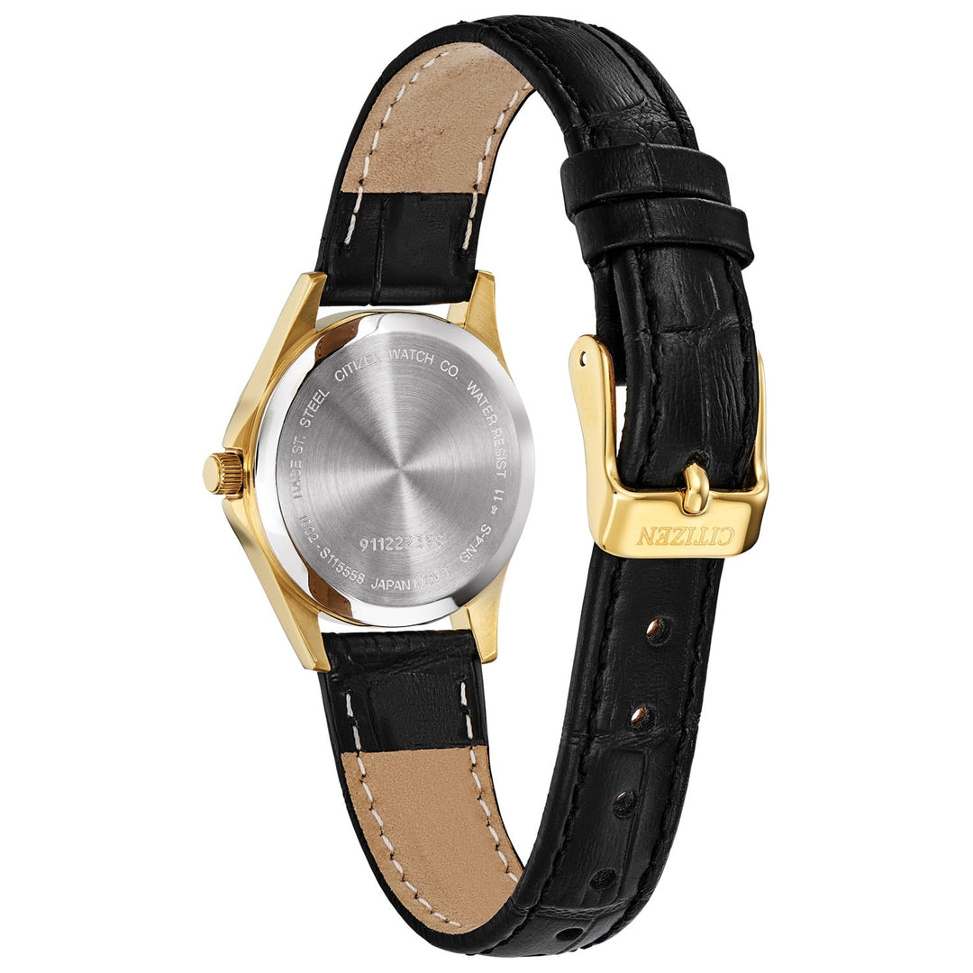 Citizen EQ0593-26A black leather strap and caseback view