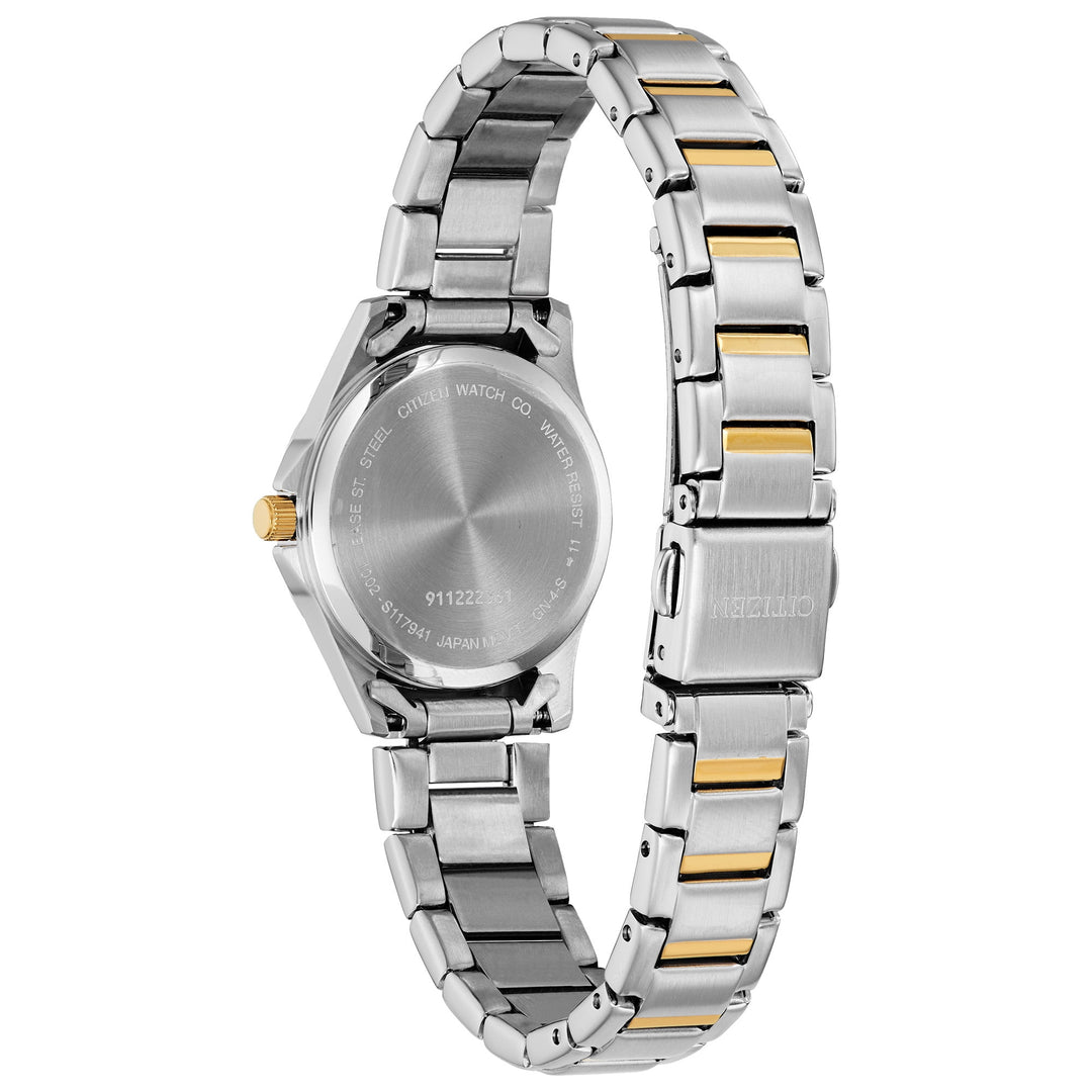 Citizen EQ0595-55L two-tone bracelet and caseback view