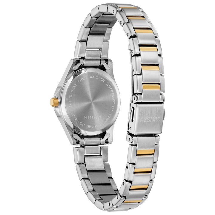 Citizen EQ0595-55L two-tone bracelet and caseback view