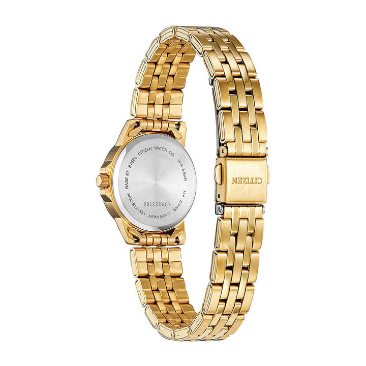 Citizen EQ0603-59F quartz watch caseback and gold-tone bracelet